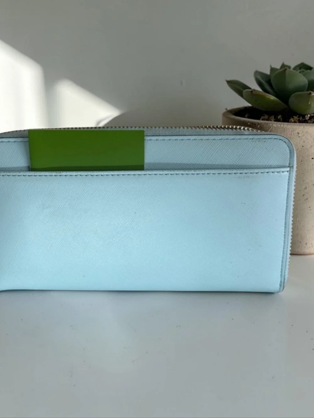 Kate Spade Cedar Street Lacey Light Blue Saffiano Leather Zip Wallet NWT